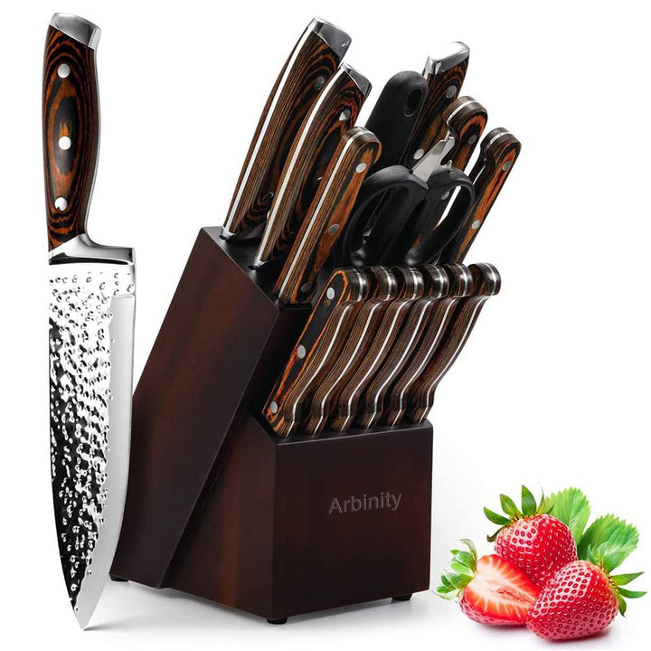 Arbinity Stainless Steel Kitchen Knives Set with Wooden Block