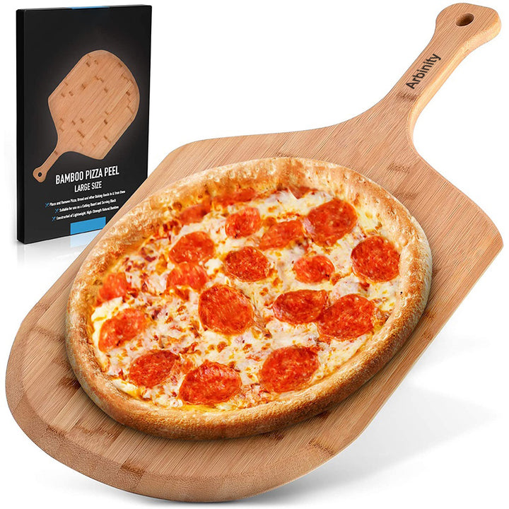 Arbinity 16 inch Premium Authentic Natural Bamboo Pizza Peel Paddle Wood With Easy Glide Edges Handle