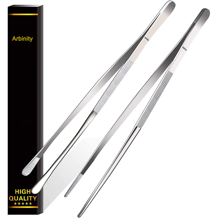 Arbinity 12 Inch Long Forceps Fine Stainless Steel Food Tweezers Chef Tongs