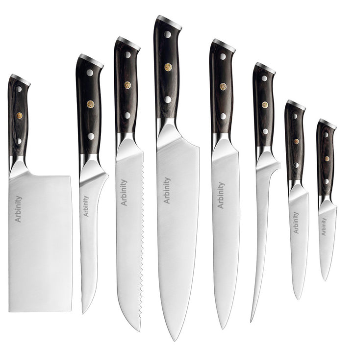 Arbinity 8 Piece Kitchen Knives with Black wooden handle